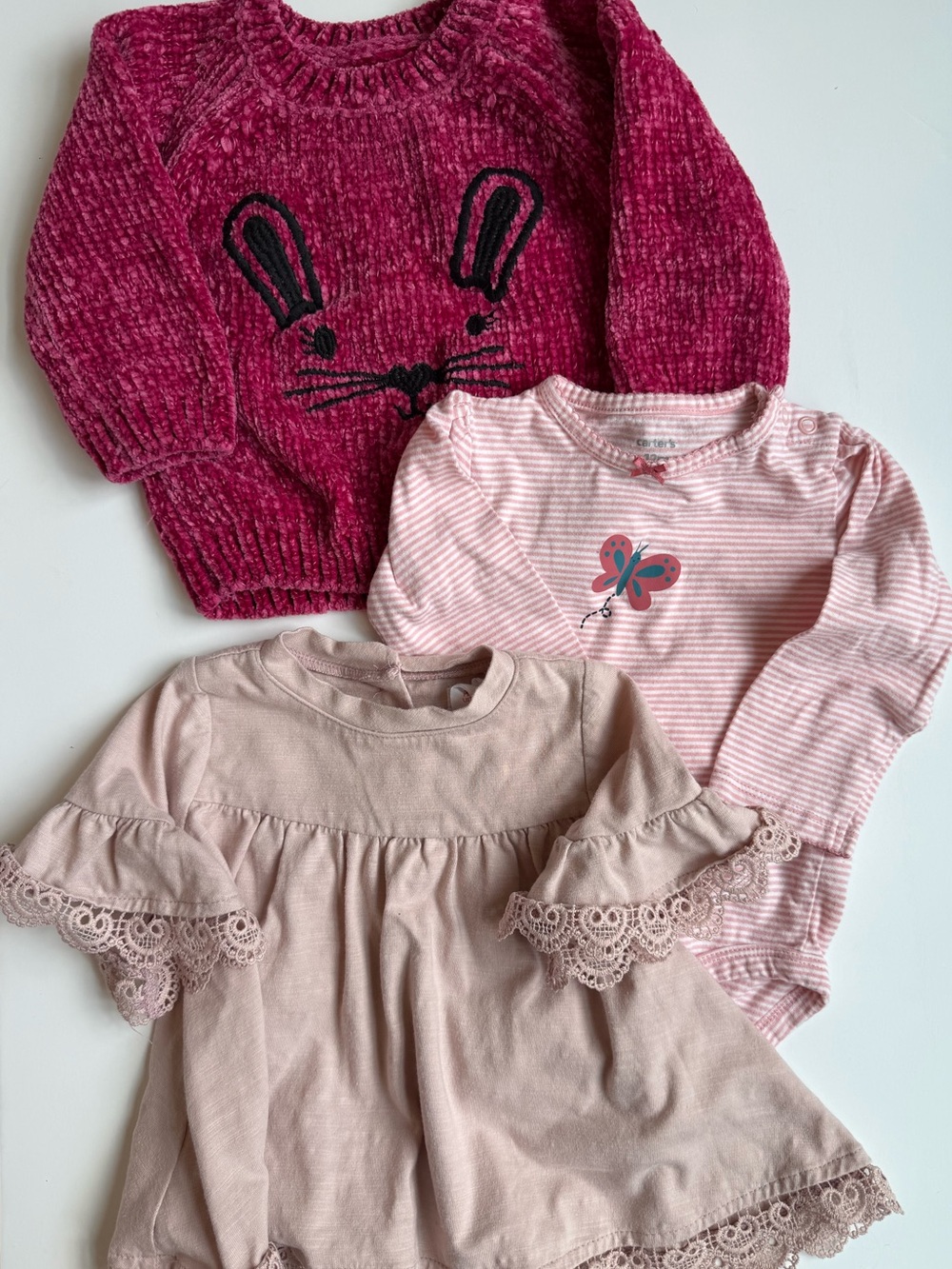 Girls 3-Piece Pink & Magenta Sweater, Bodysuit and Top Set